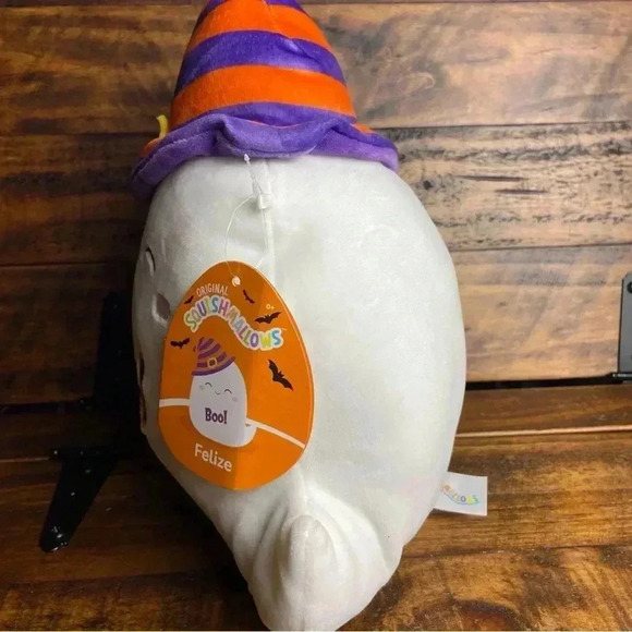 Squishmallows Felize 8” Ghost Witch Hat Orange Purple White Halloween - Picture 3 of 9